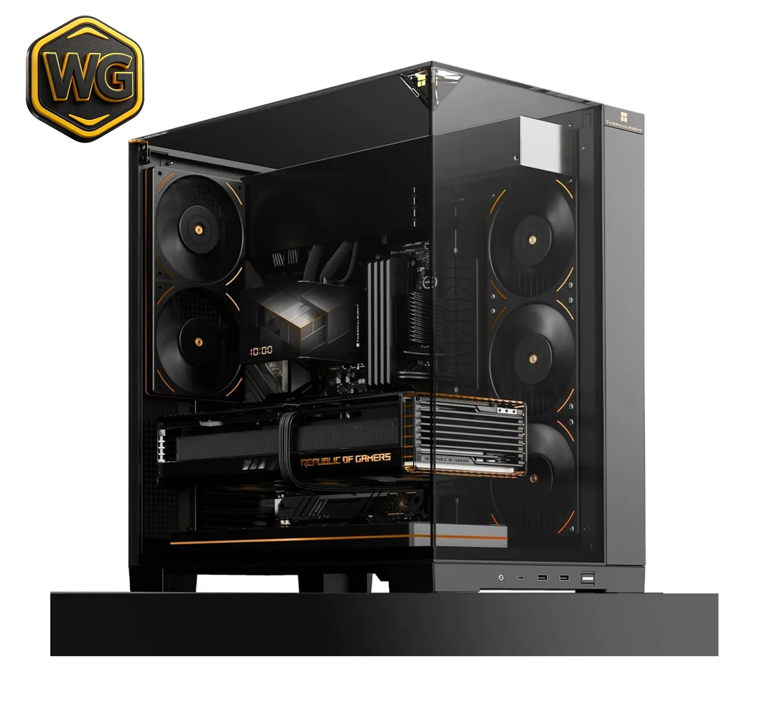 Thermalright pc gear Thermalright TR-A70 ATX (Black) Including Panoramic Light Strip + 5x ARGB Fans PC Gaming Case front view