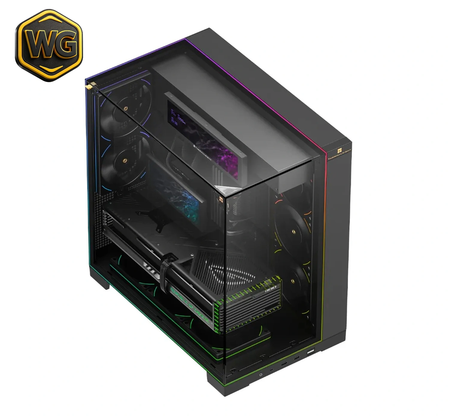 Thermalright pc gear Thermalright TR-A70 (Black) Vision ATX Including 9.16" LCD Gaming PC Case front view