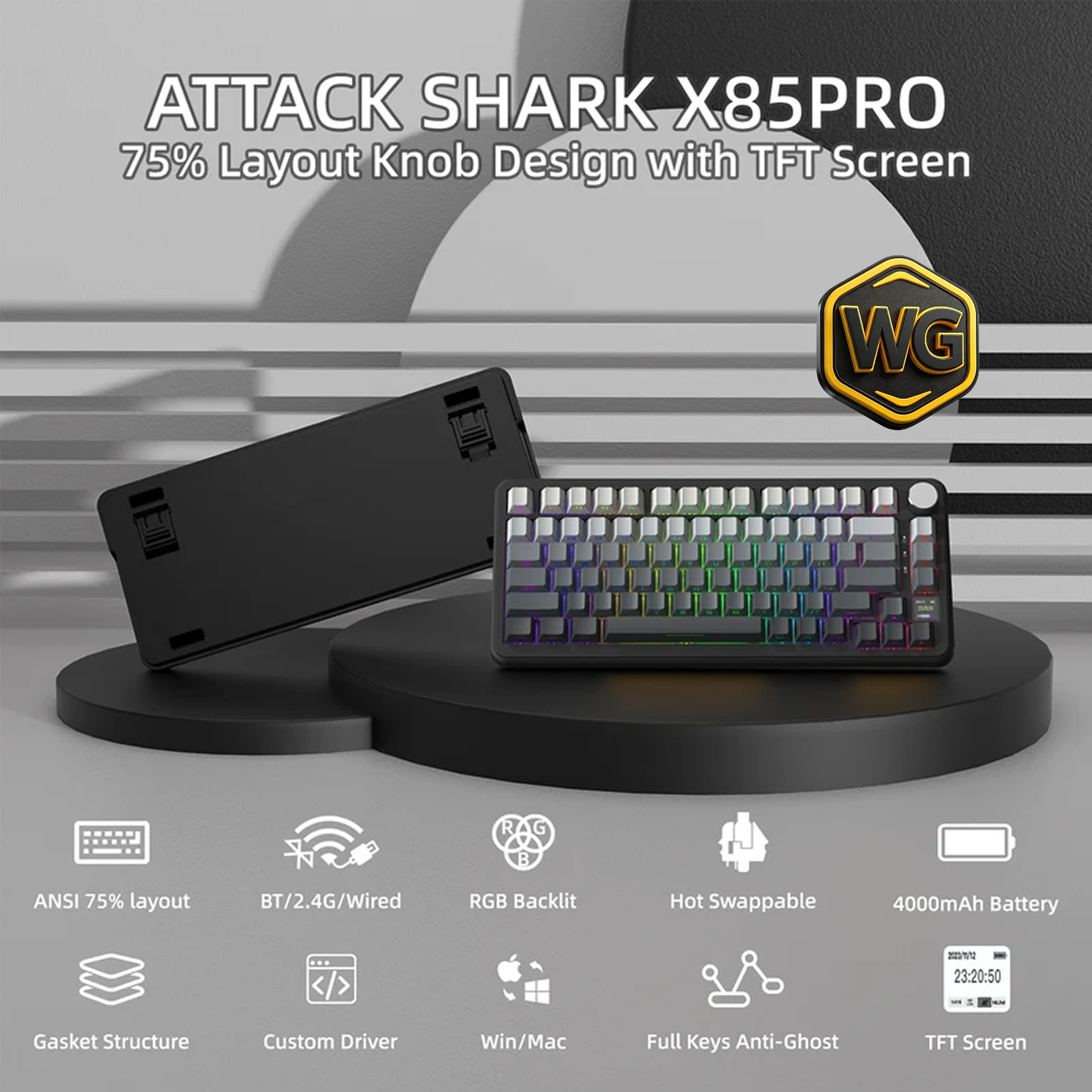 Attack Shark X85 Pro (Gradient Black/ Moonlight) 75% Wireless Mechanical & Gaming Keyboard price in Pakistan product image