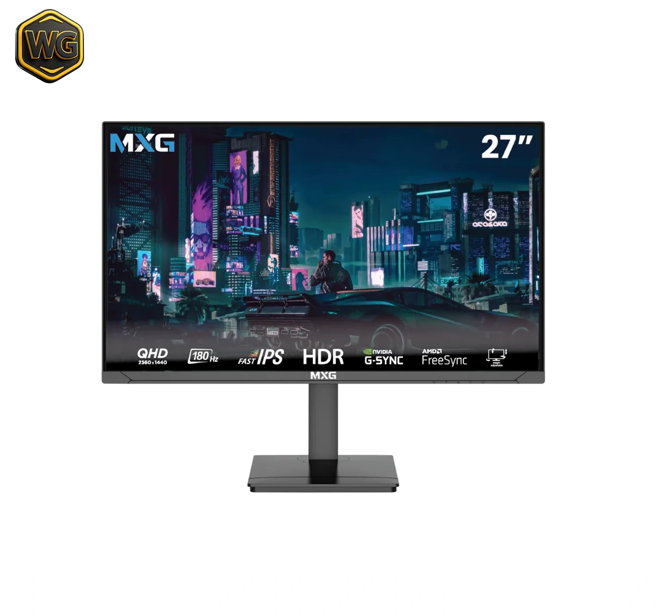 MXG screens MXG G27IQ-18 (Graphite with RGB) 27″ QHD IPS 180Hz HDR Free Sync Gaming Monitor front view