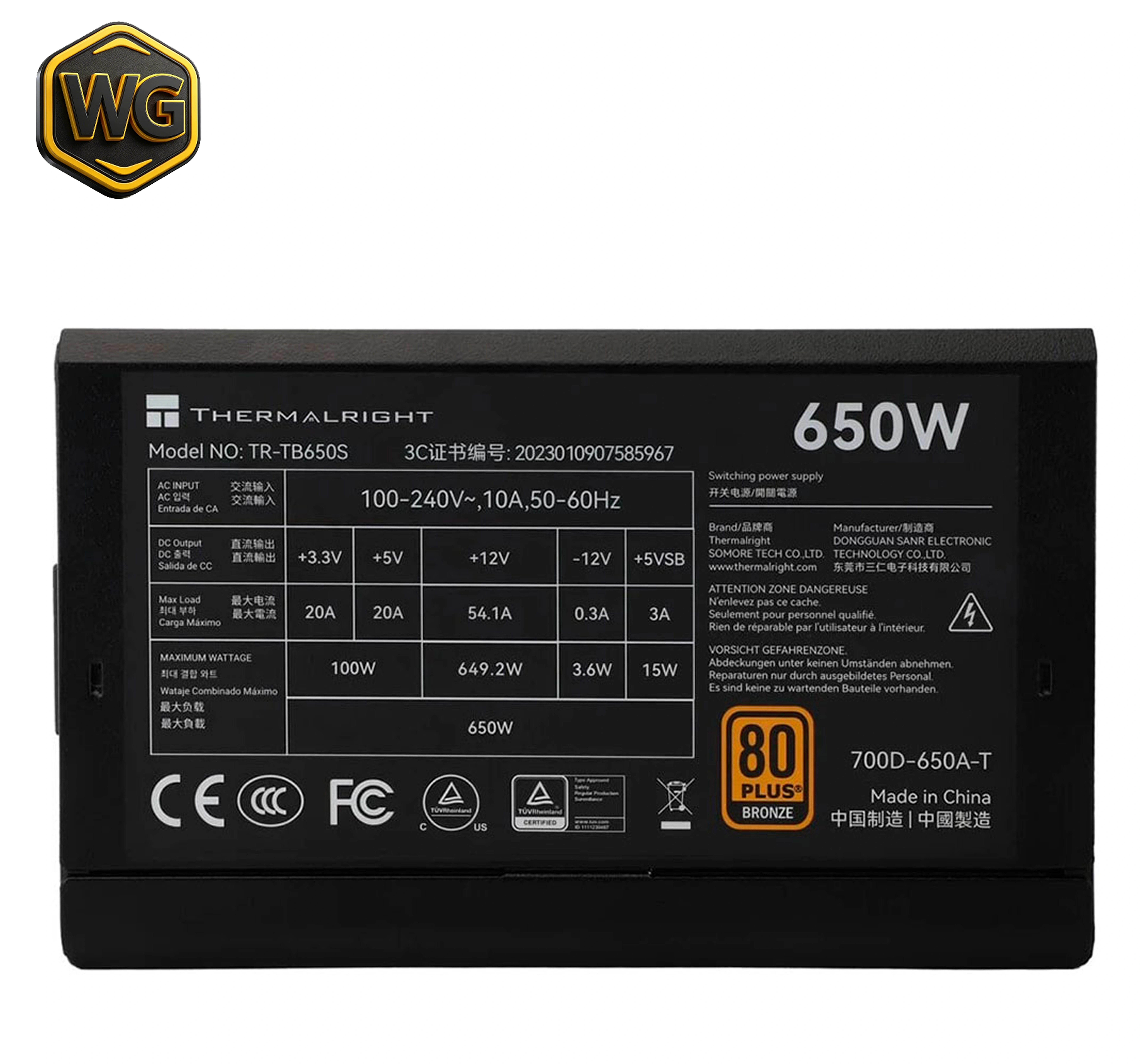 Buy Thermalright TB-650S (Black) 650W 80 PLUS Bronze ATX 3.0 Non-Modular Power Supply online in Pakistan at WaddaGamer