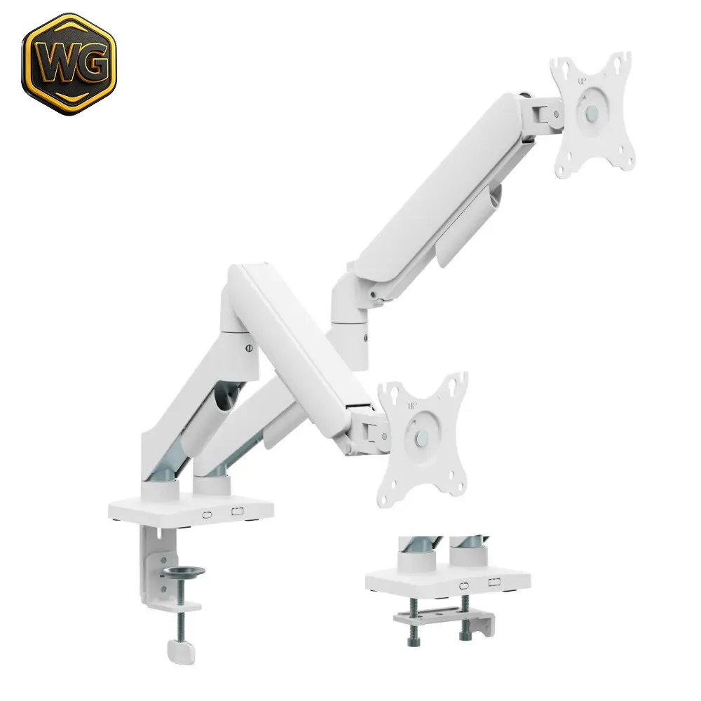 MXG screens MXG EMA-24 (White Specs) Economical Mechanical Spring Dual Monitor Arm front view
