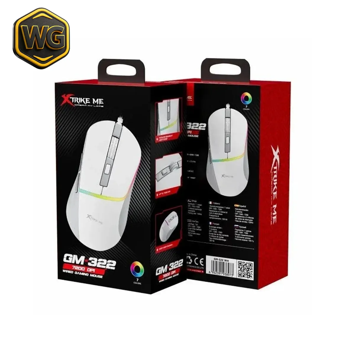 Xtrike Me GM-322 White RGB 7200 DPI Wired Gaming Mouse price in Pakistan product image