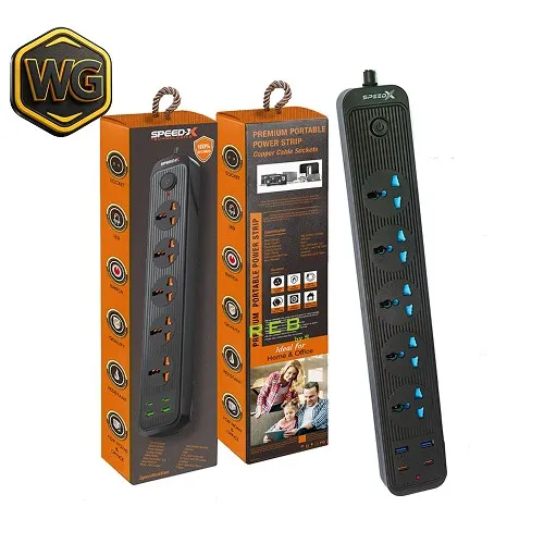 Speed-X 504PU 5-Socket Power Strip + 2 USB + 2 Type-C price in Pakistan product image